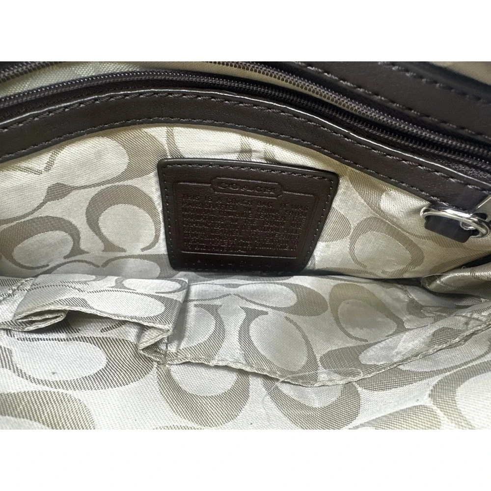 Coach Signature Soho Hobo Shoulder Bag Brown Khaki Canvas Leather Buckle Trim 14